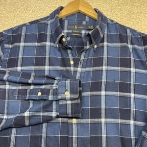 Ralph‎ Lauren Shirt Mens XL Blue Plaid Classic Fit Performance Flannel